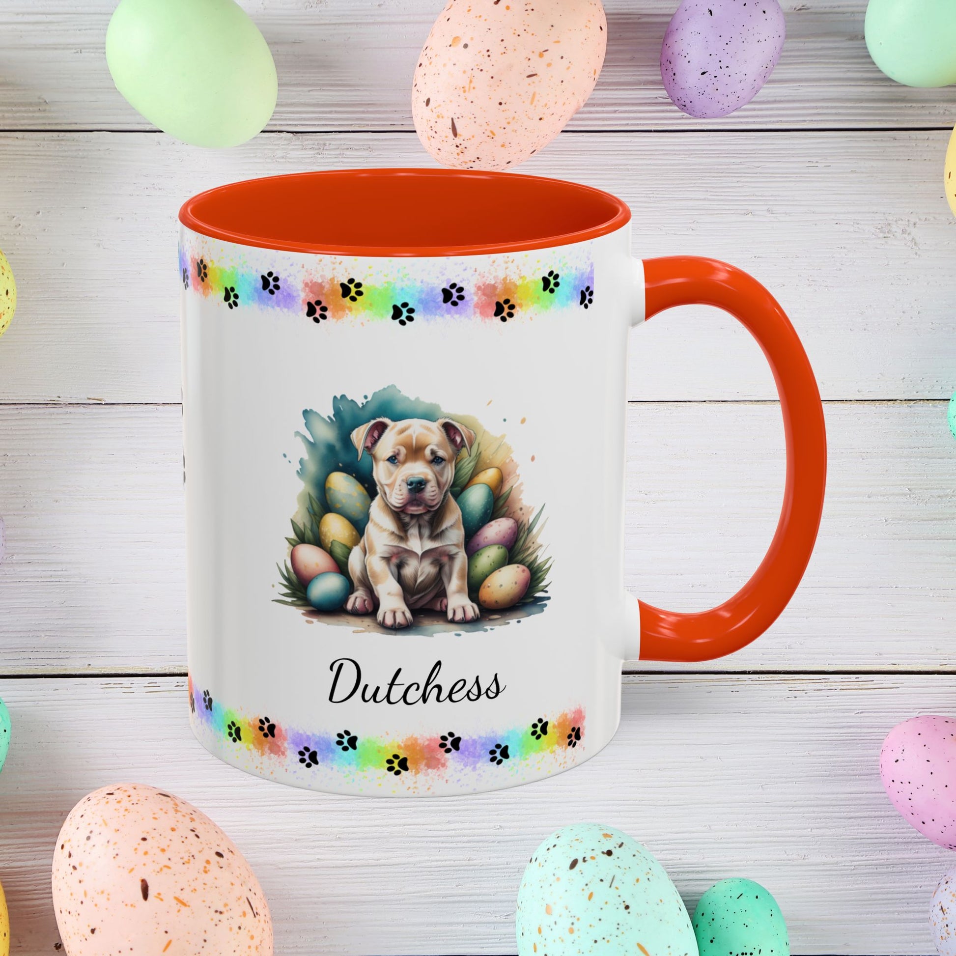 Pitbull (Tan): Personalized Easter Puppy Coffee Mug - Adorable Dog Design, Mental Health Gift, 11oz & 15oz, 12 Color Choices, Easter Gifts & Décor