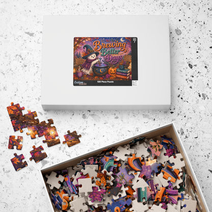 Brewing Better Days Halloween Puzzle - Ghost Stirring Cauldron with Good Vibes Mug and Affirmation Books