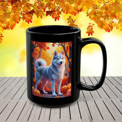 Silver Siberian Husky (Amber Eyes) autumn coffee mug, personalized gift for Husky lovers and dog parents
