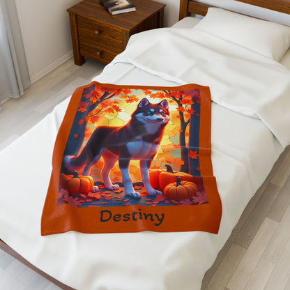 Dark Red Husky blue eyes velveteen plush blanket, personalized dog throw for red Husky moms - MySisterIsASurvivor