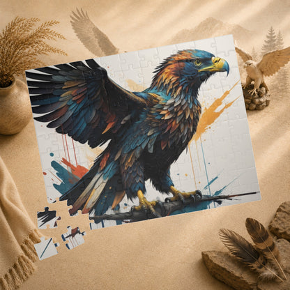Soaring Eagle Triumph - Full-Body Graffiti Eagle Puzzle with Iridescent Teal Feathers and Paint Splatters