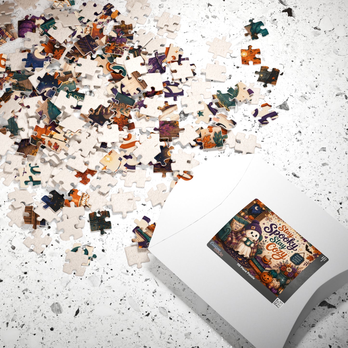Stay Spooky Stay Cozy Halloween Puzzle - Ghost in Armchair with Boo-tiful Day Pillow and Ghost Stories Books