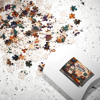 Stay Spooky Stay Cozy Halloween Puzzle - Ghost in Armchair with Boo-tiful Day Pillow and Ghost Stories Books