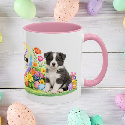 Shop our border collie blue white puppy easter mug featuring the 11oz style option from MySisterIsASurvivor.