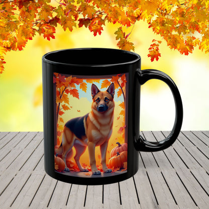Black & Tan German Shepherd Autumn Custom Coffee Mug - Personalized Dog Lover Cup for Seasonal Sips