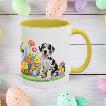 Shop our great dane harlequin puppy easter mug featuring the 15oz style option from MySisterIsASurvivor.