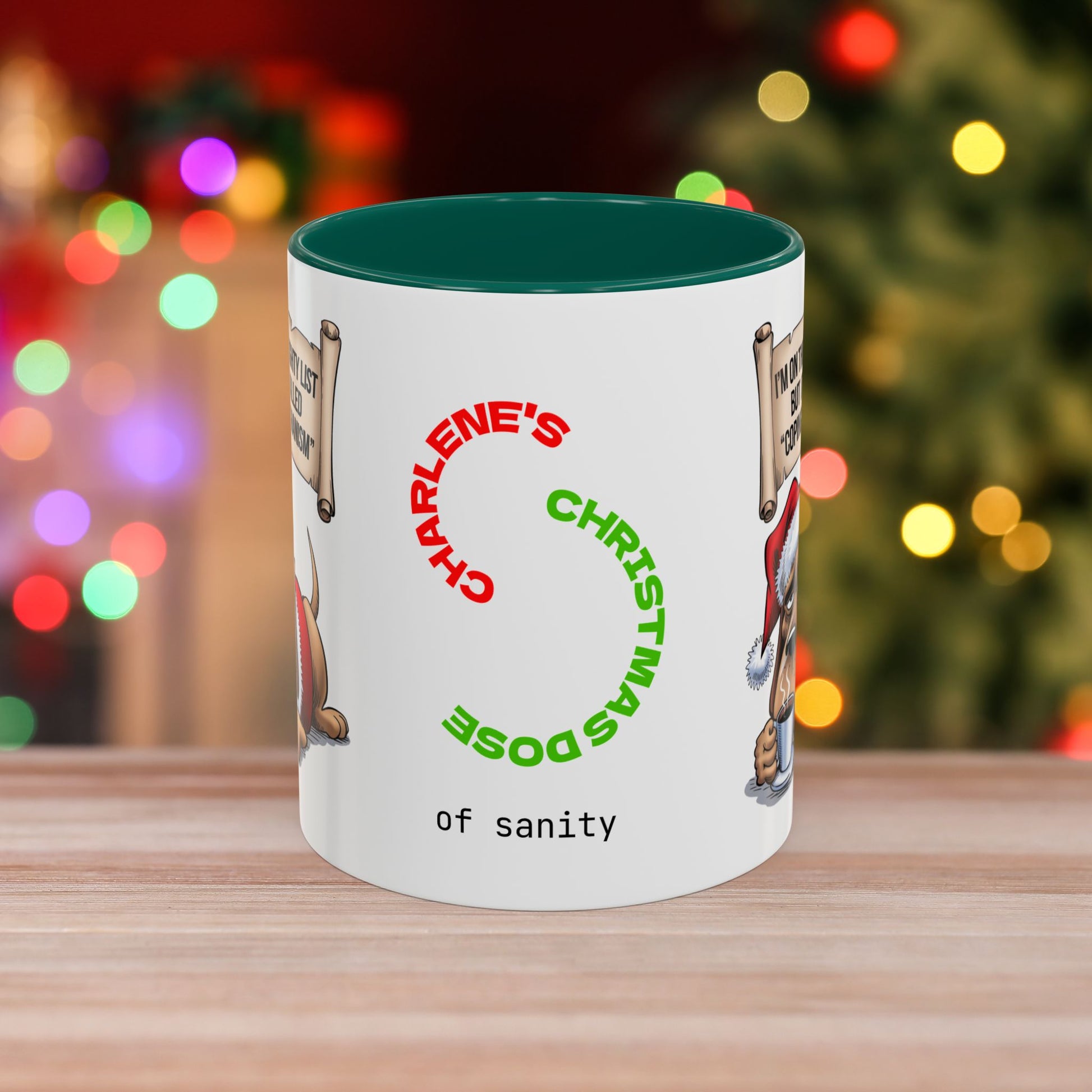 I'm On The Naughty List, But It's Called 'Coping Mechanism' – Christmas Mug with Dog Design and Accent Color