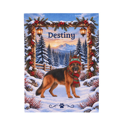 German Shepherd (Black & Red Coat) - Personalized Winter Mountain Blanket, Custom Name Velveteen Throw - MySisterIsAsurvor