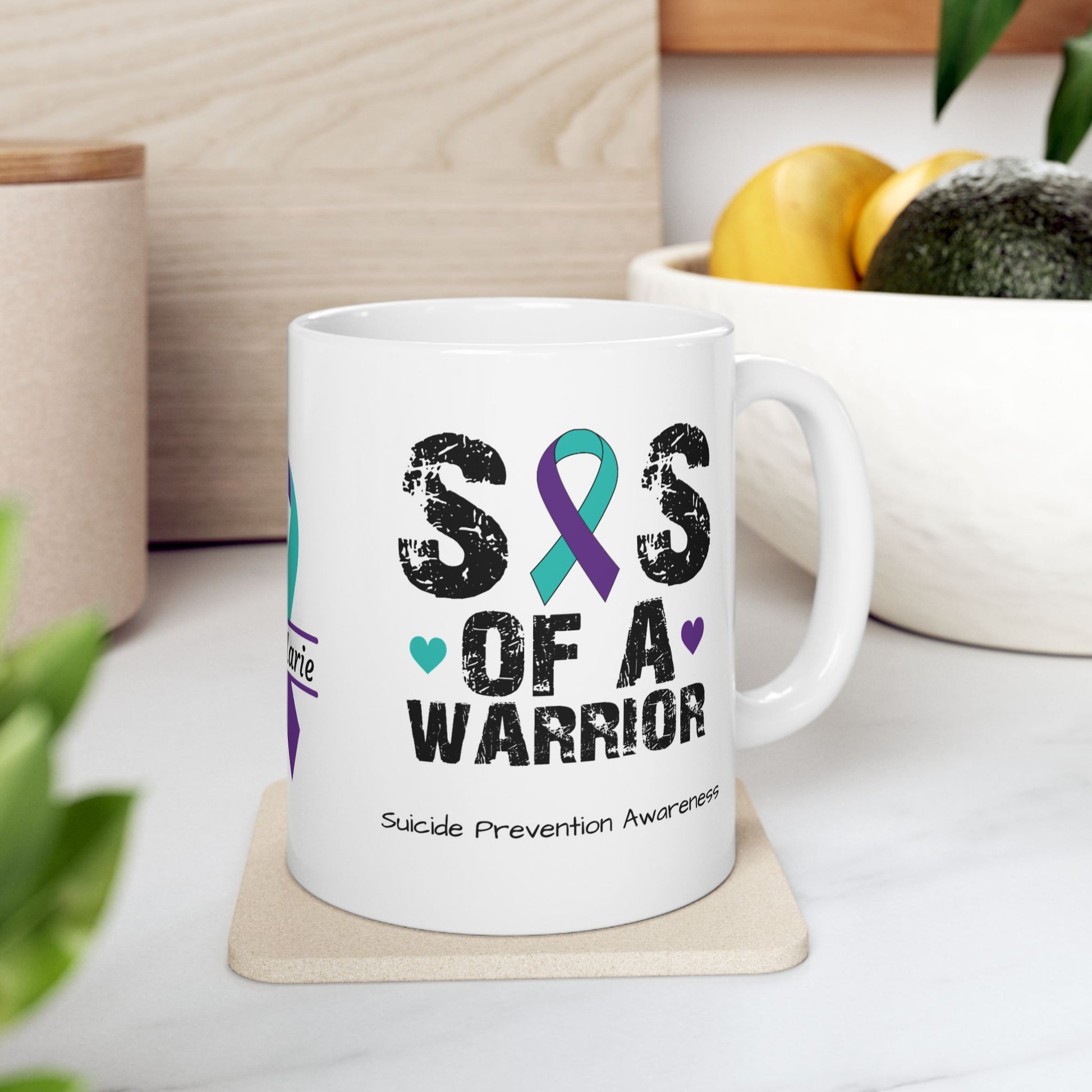 Sis of a Warrior - Personalized Suicide Prevention Awareness Gift, Empowerment and Resilience Ceramic Mug, Support for Survivors