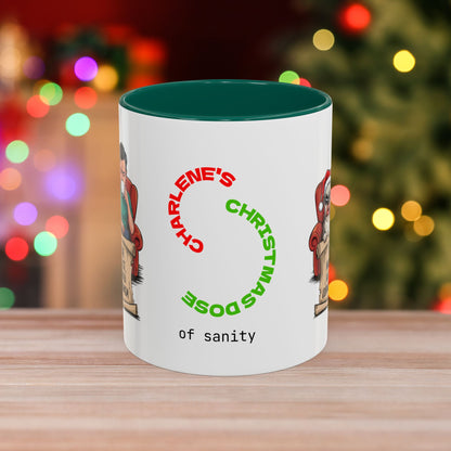 I'm On The Naughty List, But It's Called 'Coping Mechanism' – Christmas Mug with Male and Dog Design and Accent Color