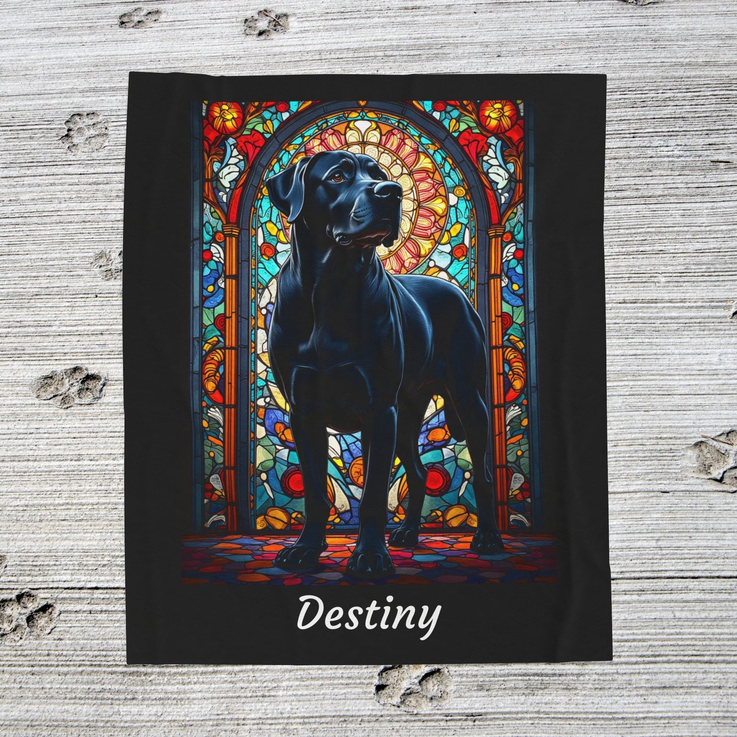Rottweiler Rare Black Coat Blanket, Velveteen Plush Stained Glass Dog Throw, Personalized Pet Gift