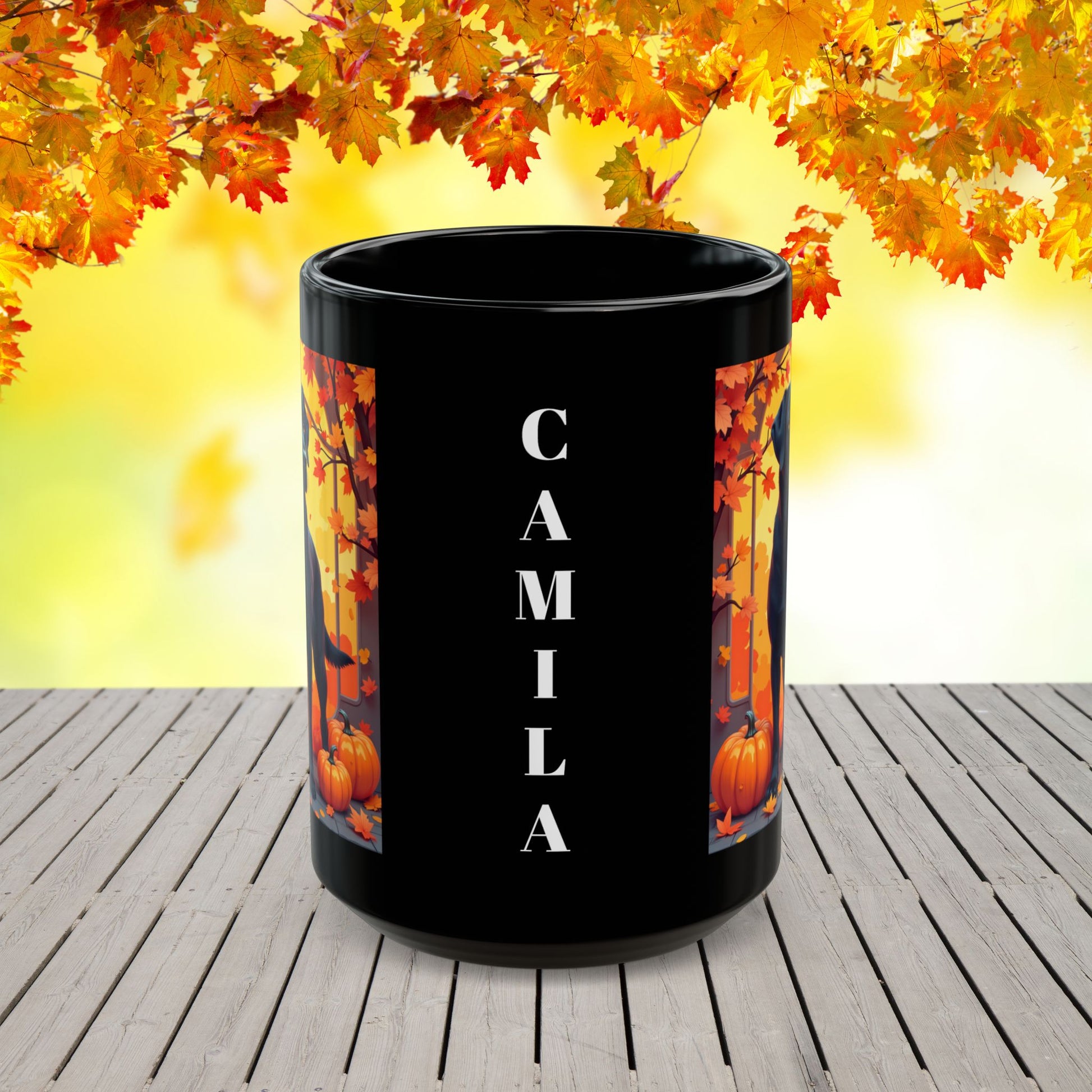 Black Labrador autumn mug, personalized coffee cup for lab dog lovers and cozy fall gift - MySisterIsASurvivor