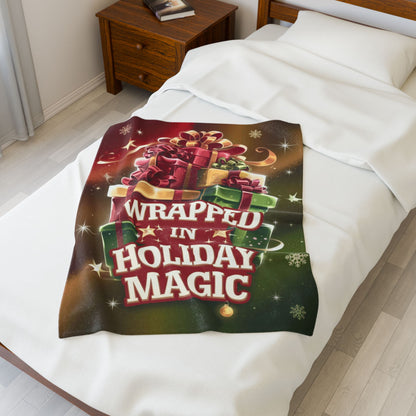 Christmas blanket “Wrapped in Holiday Magic” soft festive throw for comfort, joy, and seasonal cheer