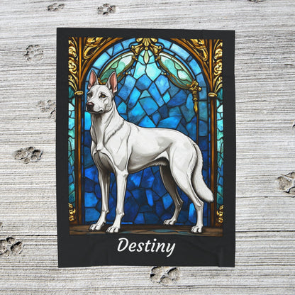 Belgian Malinois white velveteen blanket, dog throw, personalized stained glass pet lover gift - MySisterIsASurvivor