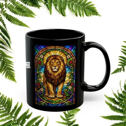 Shop our premium lion stained glass style black mug from MySisterIsASurvivor.