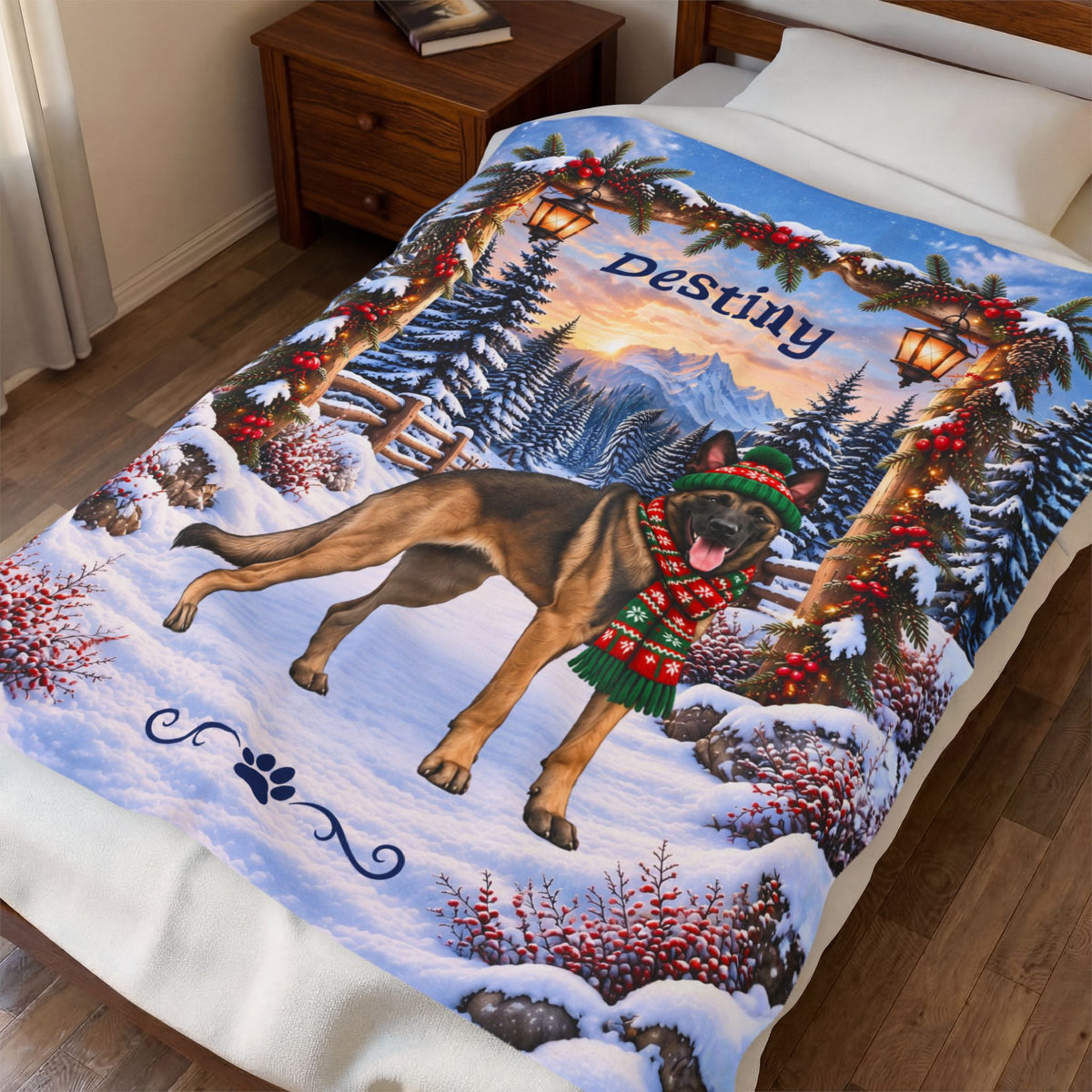 Belgian Malinois (Fawn Sable Coat) - Personalized Winter Keepsake Blanket, Custom Mali Lover Throw