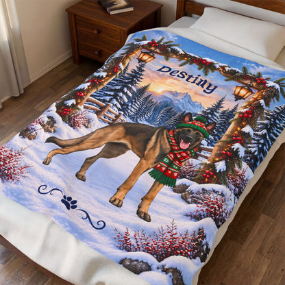 Belgian Malinois (Fawn Sable Coat) - Personalized Winter Keepsake Blanket, Custom Mali Lover Throw