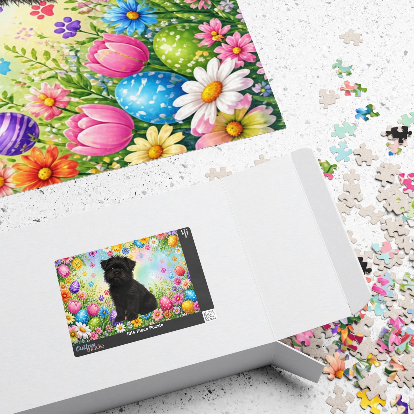 Affenpinscher Easter Puppy Puzzle - Spring Garden with Eggs, Tulips, and Daisies