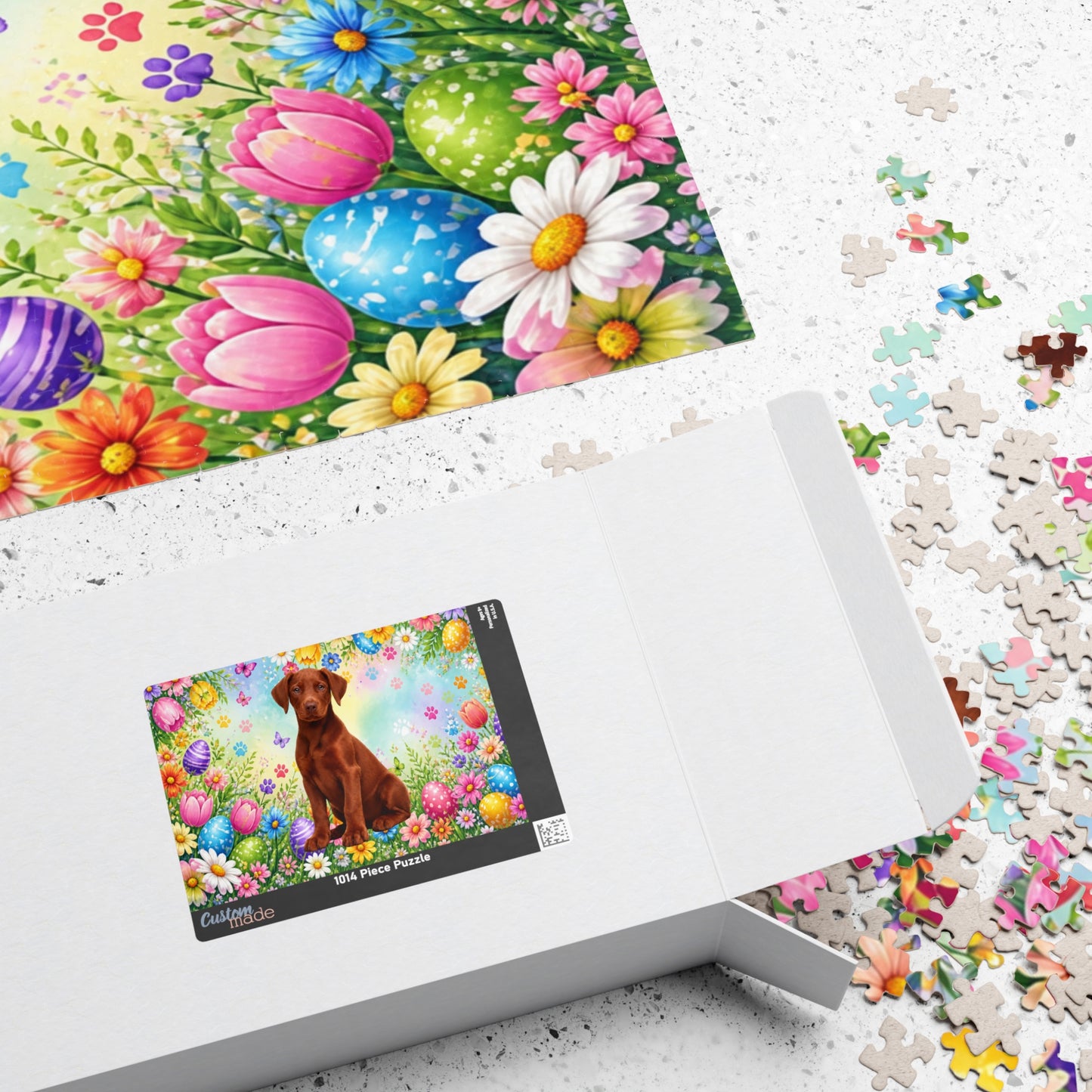 Doberman (Red) Easter Puppy Puzzle - Spring Blooms, Colorful Eggs, and Garden Joy