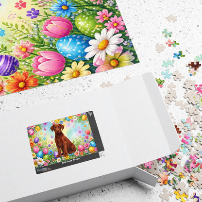 Doberman (Red) Easter Puppy Puzzle - Spring Blooms, Colorful Eggs, and Garden Joy