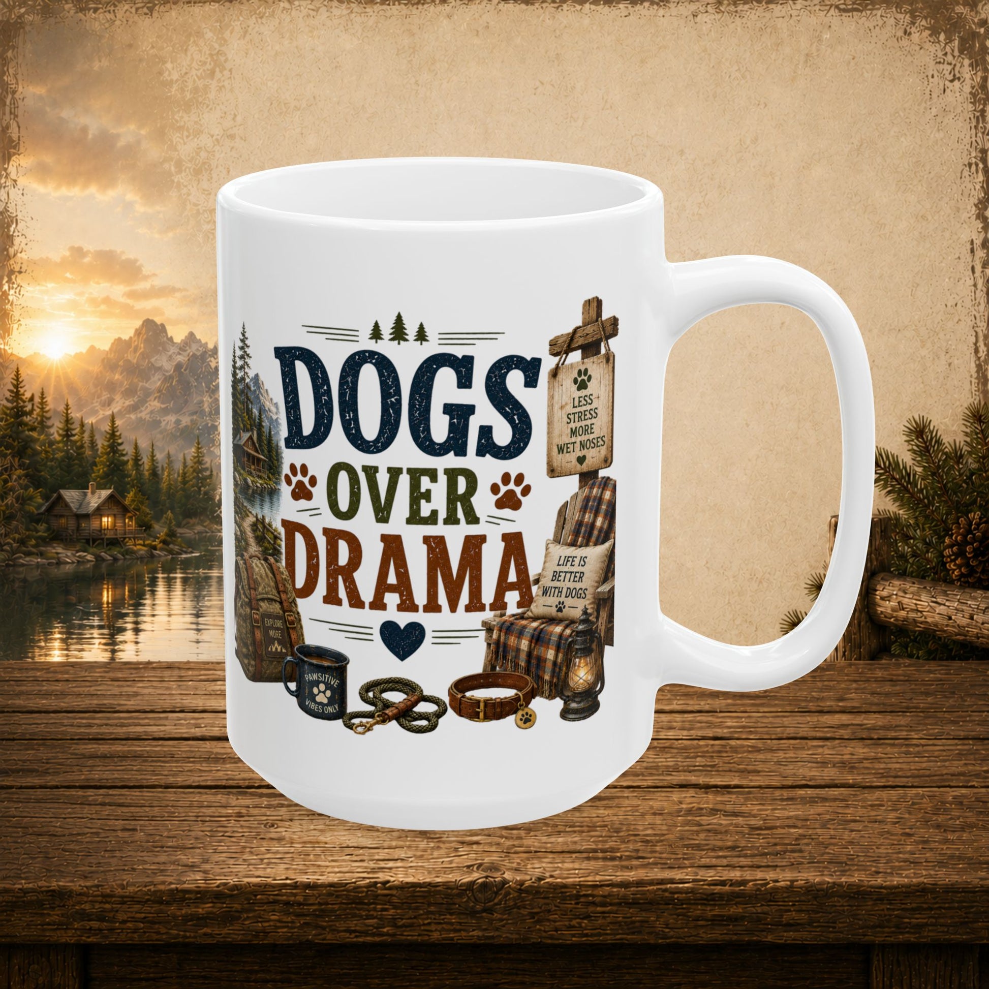 Dogs over drama personalized mug, funny gift for dog lovers with humour