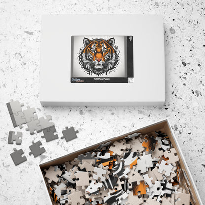 Tiger Spirit - Tattoo-Style Tiger Puzzle with Ornamental Flourishes on White
