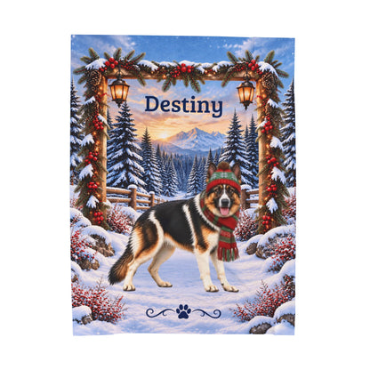German Shepherd (Panda Piebald Coat) - Personalized Winter Blanket, Custom Name Velveteen Throw - MySisterIsAsurvor