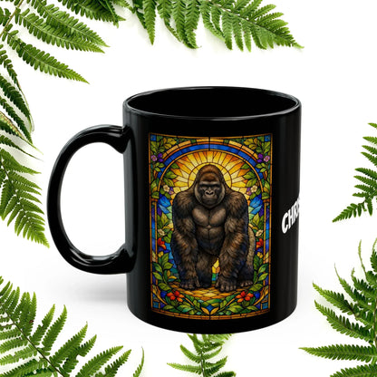Shop our premium gorilla stained glass style black mug from MySisterIsASurvivor.