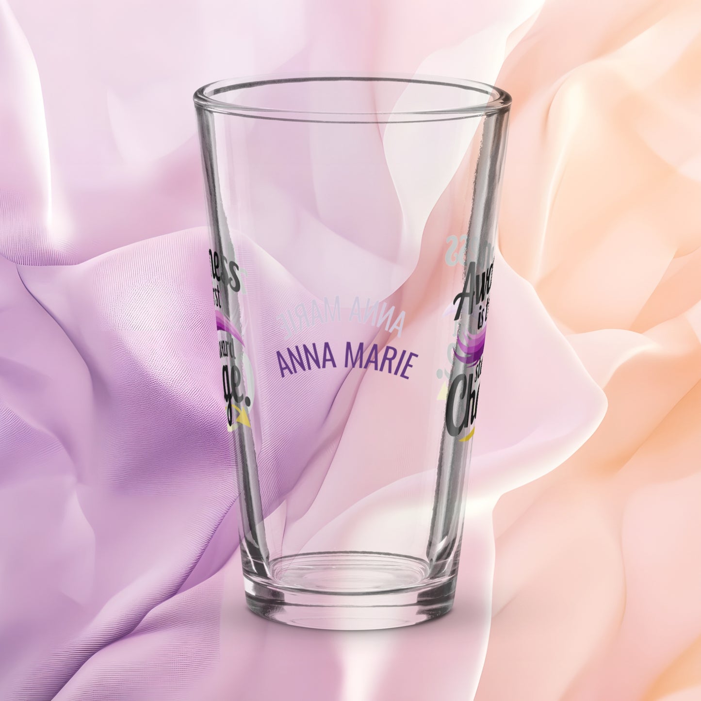 Awareness Is the First Step Toward Change pint glass with empowering quote, domestic violence awareness gift