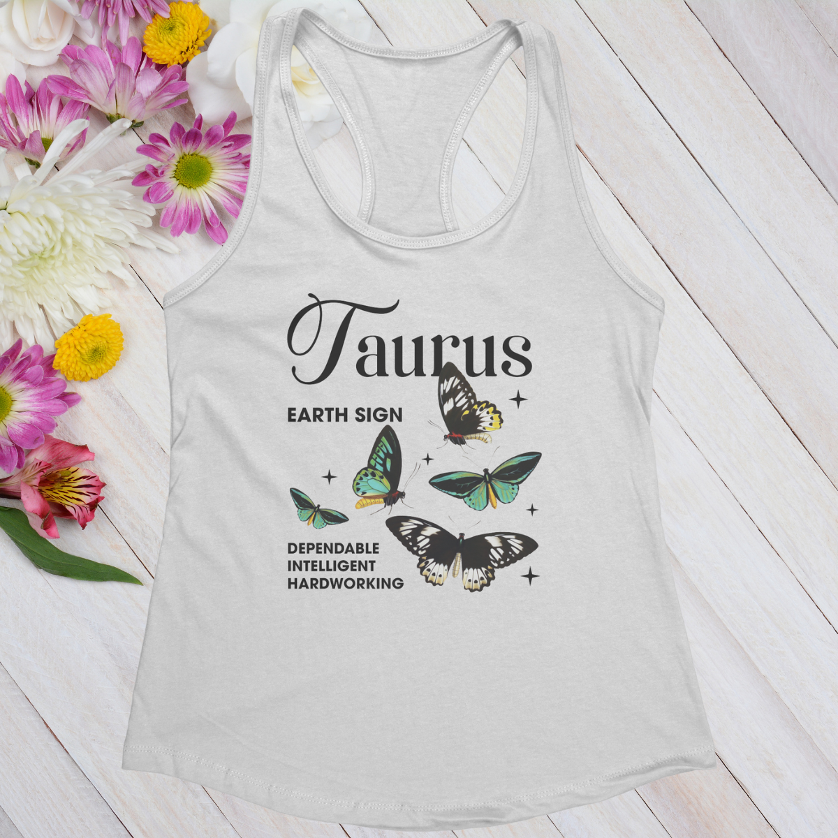 Taurus Butterfly Zodiac Women's Racerback Tank