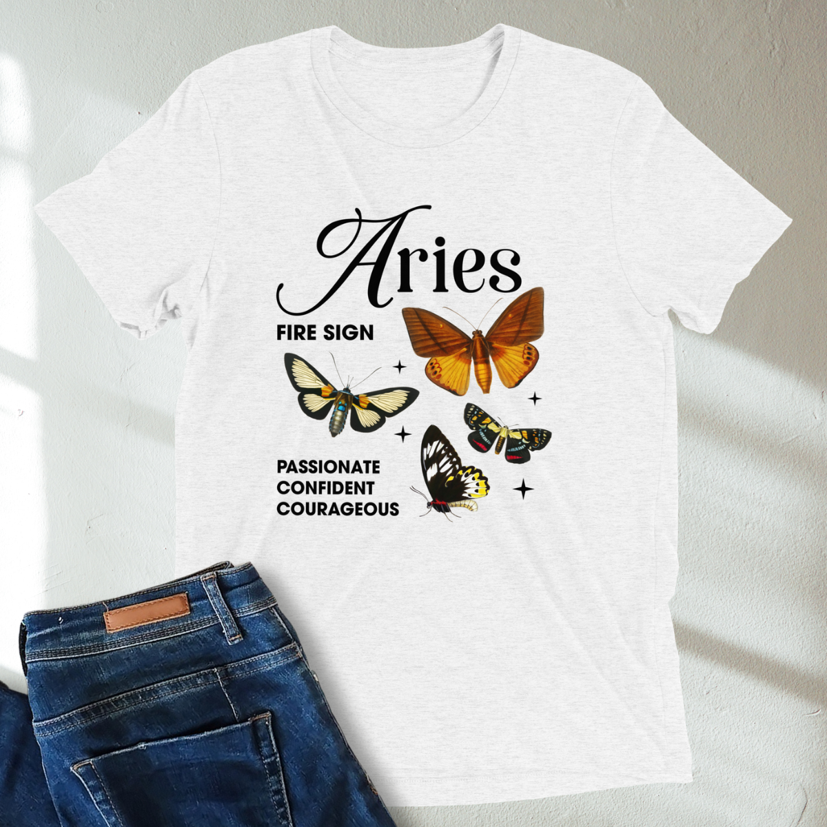 Aries Butterfly Zodiac Unisex T-Shirt : Soft Tri-Blend Unisex Astrology Shirt | Celestial Horoscope Tee