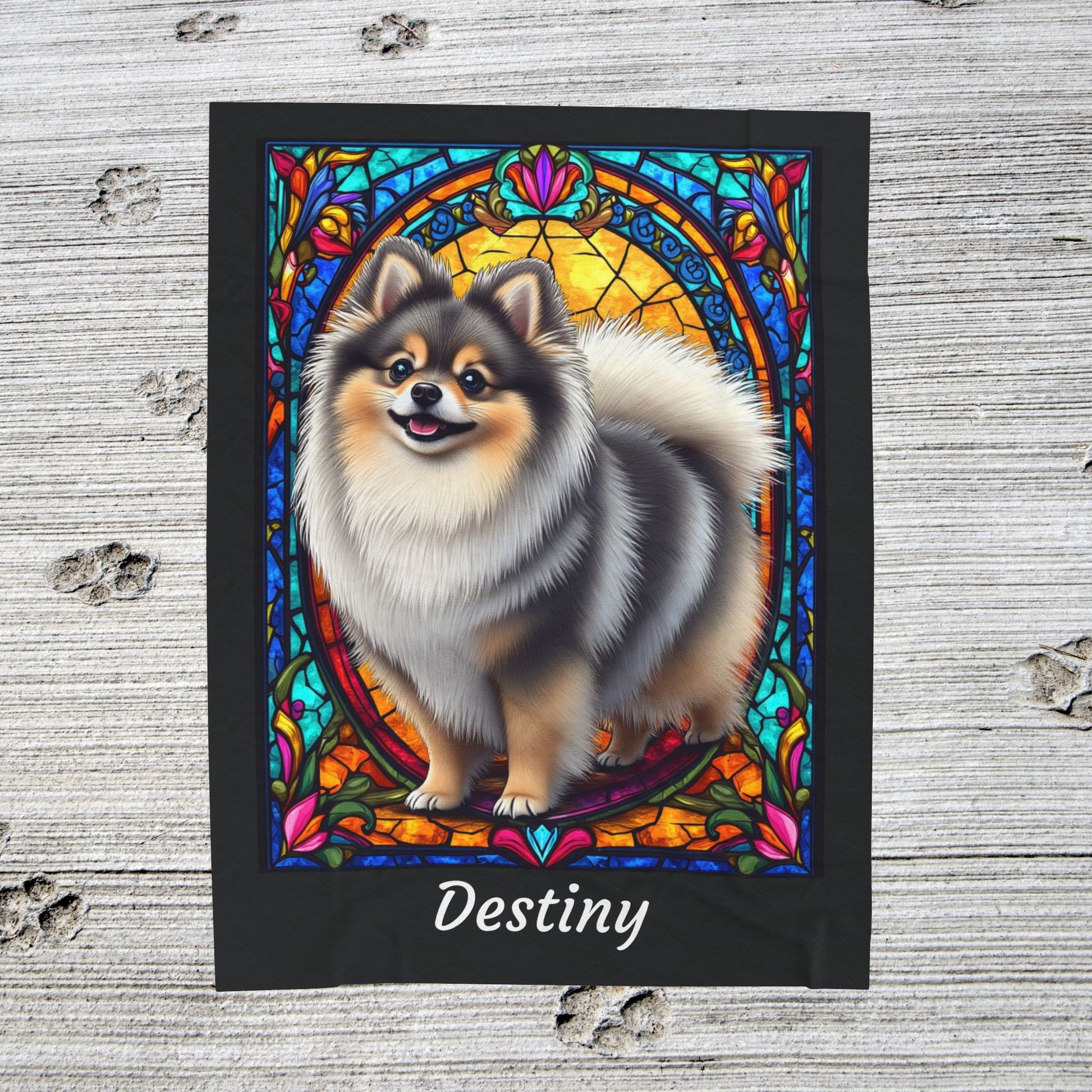 Pomeranian Wolf Sable Coat Blanket, Velveteen Plush Stained Glass Dog Throw, Unique Dog Lover Gift
