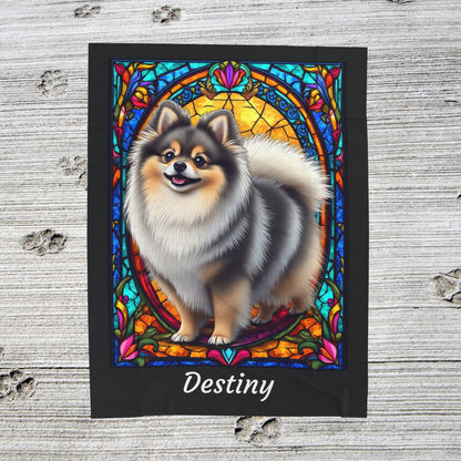 Pomeranian Wolf Sable Coat Blanket, Velveteen Plush Stained Glass Dog Throw, Unique Dog Lover Gift