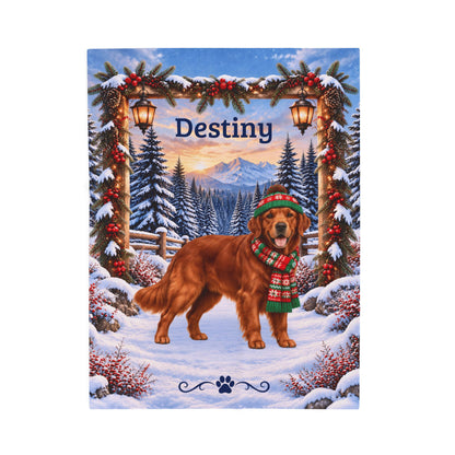 Golden Retriever (Red Coat) - Custom Name Winter Lodge Blanket, Personalized Field Golden Lover Gift
