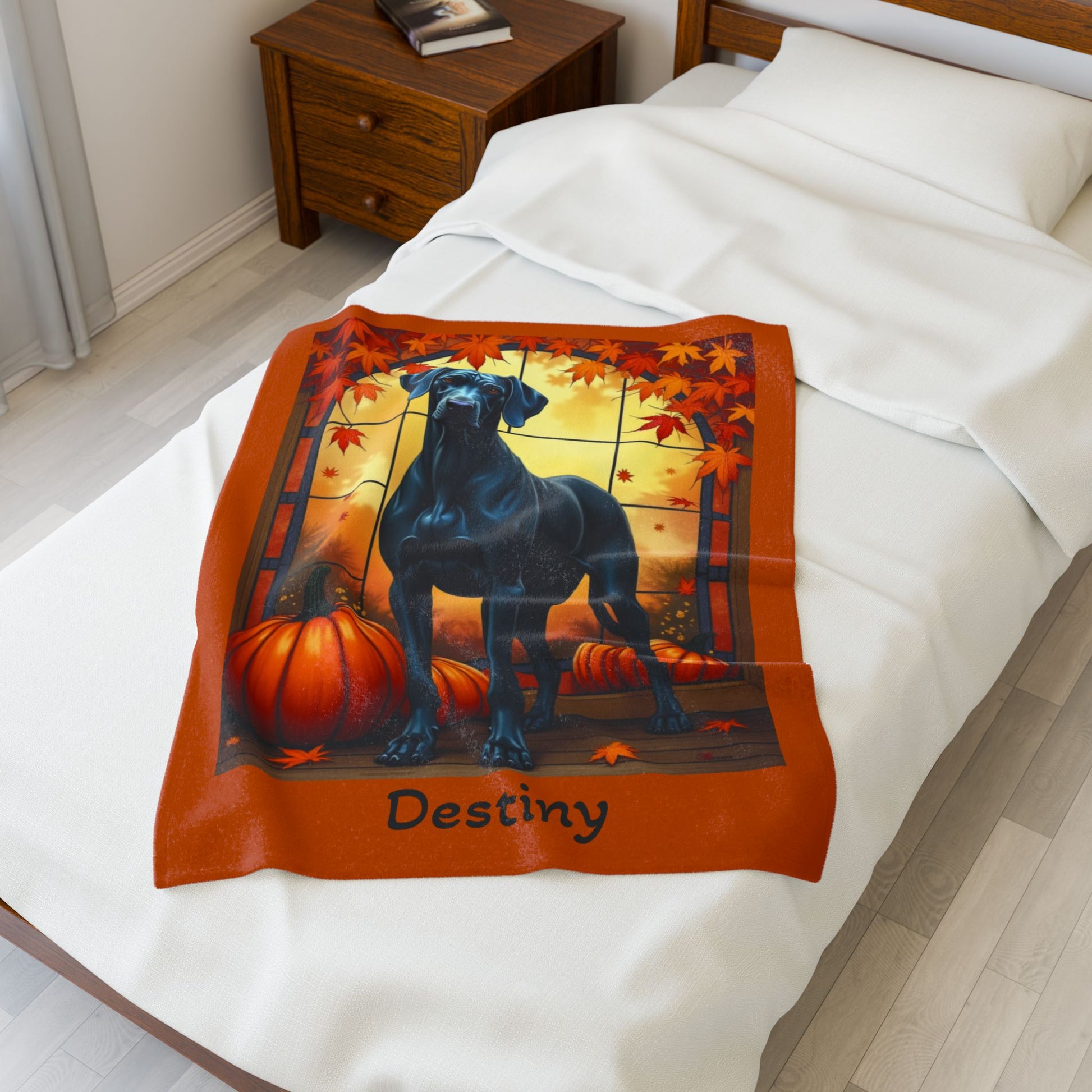 Blue Great Dane velveteen plush blanket, warm soft dog throw, custom gift for Great Dane parents