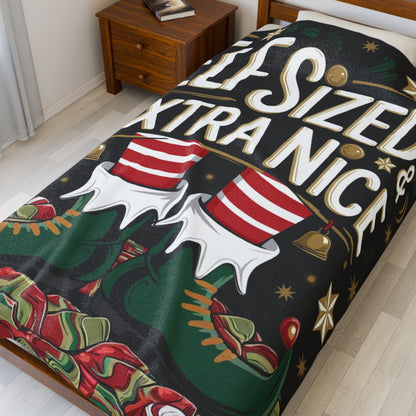 Cute Christmas blanket “Elf Sized & Extra Nice” cozy holiday throw for festive winter comfort