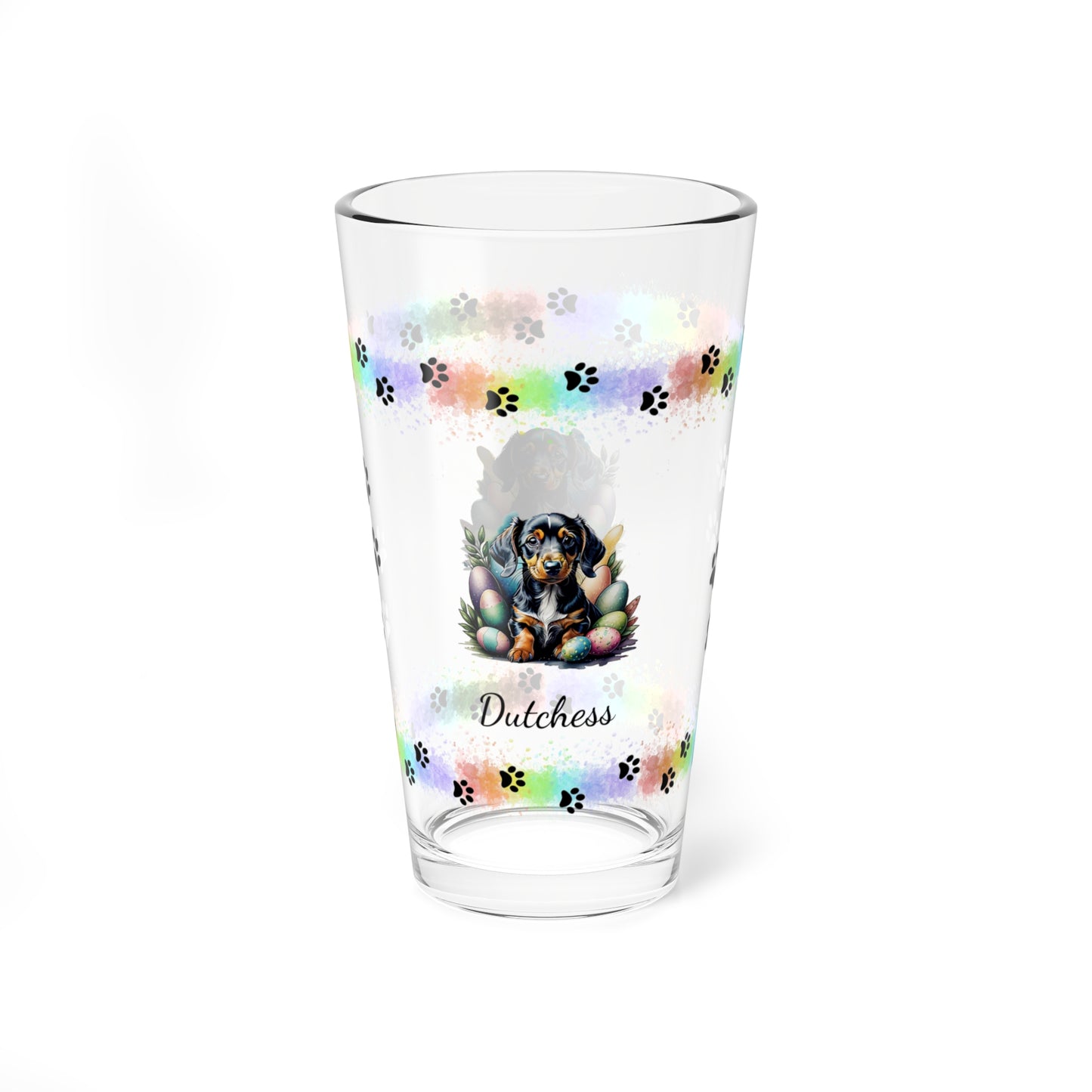 Dachshund Personalized Easter Puppy 16oz Pint Glass - Custom Dog Design, Mental Health Gift, Easter Décor, and Festive Celebrations