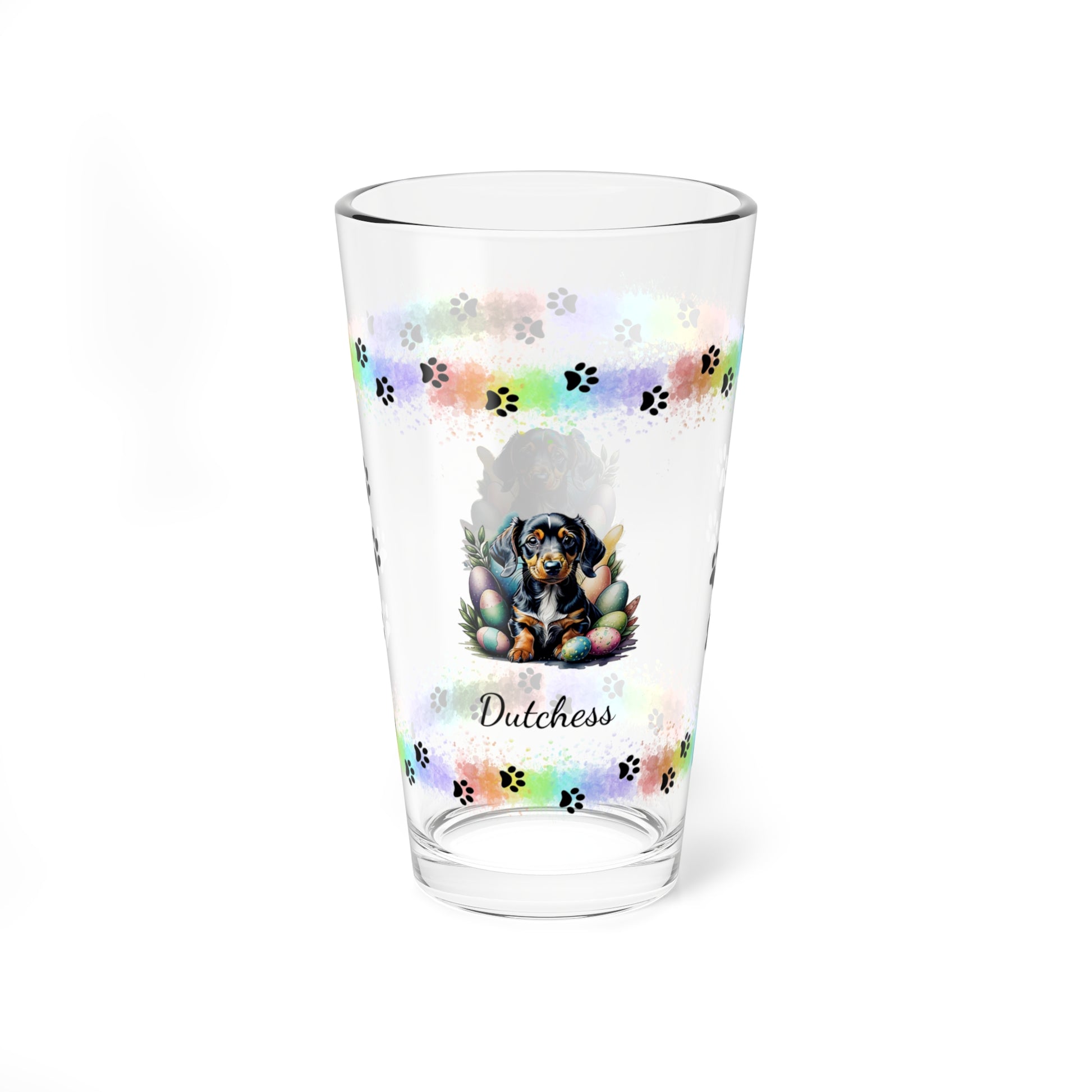 Dachshund Personalized Easter Puppy 16oz Pint Glass - Custom Dog Design, Mental Health Gift, Easter Décor, and Festive Celebrations