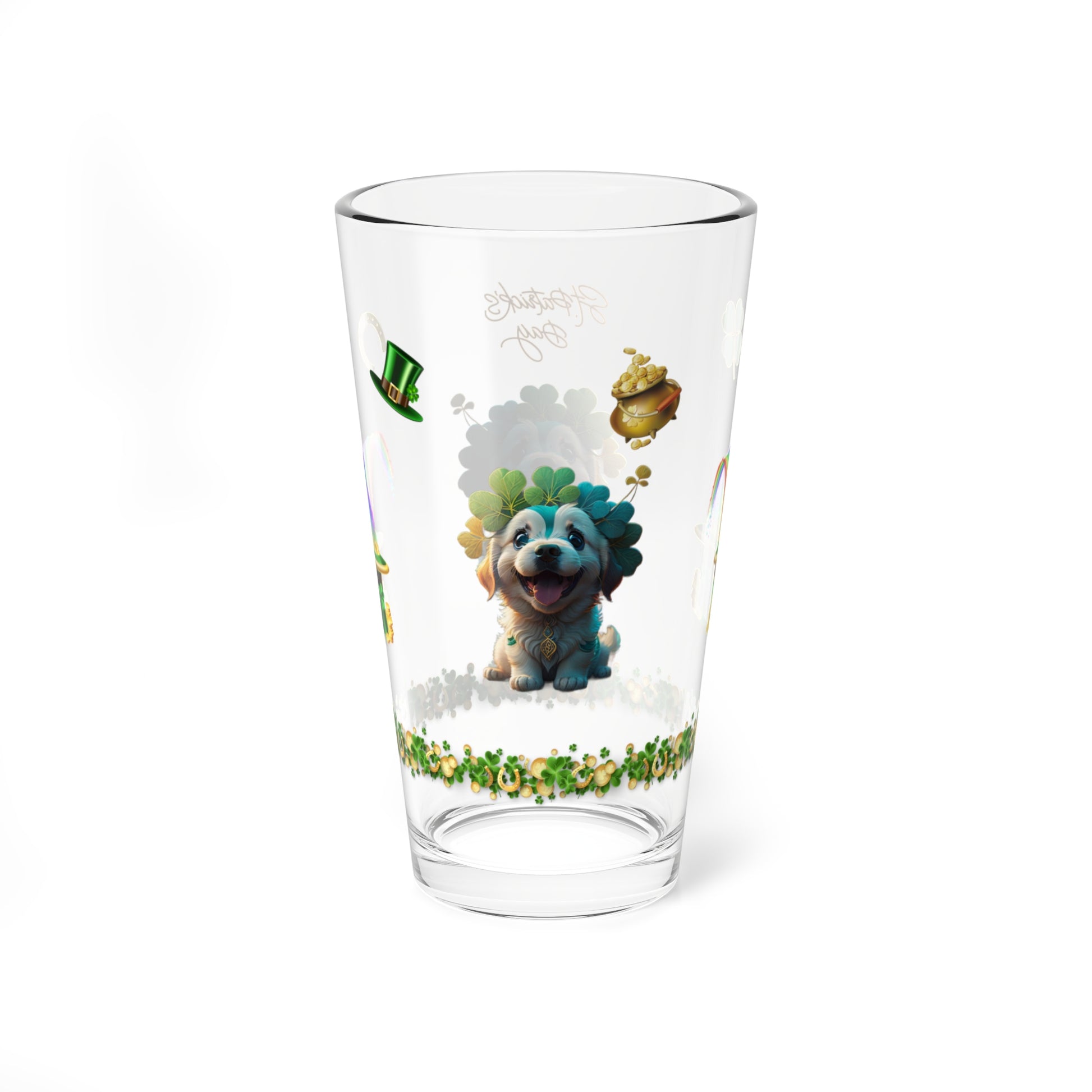 Pawsitive Paddy's Parade: Mindful St. Patrick's Day 16oz Pint Glasses - Festive Design for Positivity & Wellness