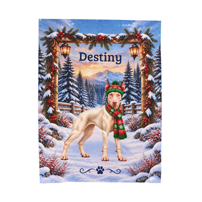 Doberman (White / Albino Coat) - Personalized Winter Blanket, Snowy Pine Velveteen Throw