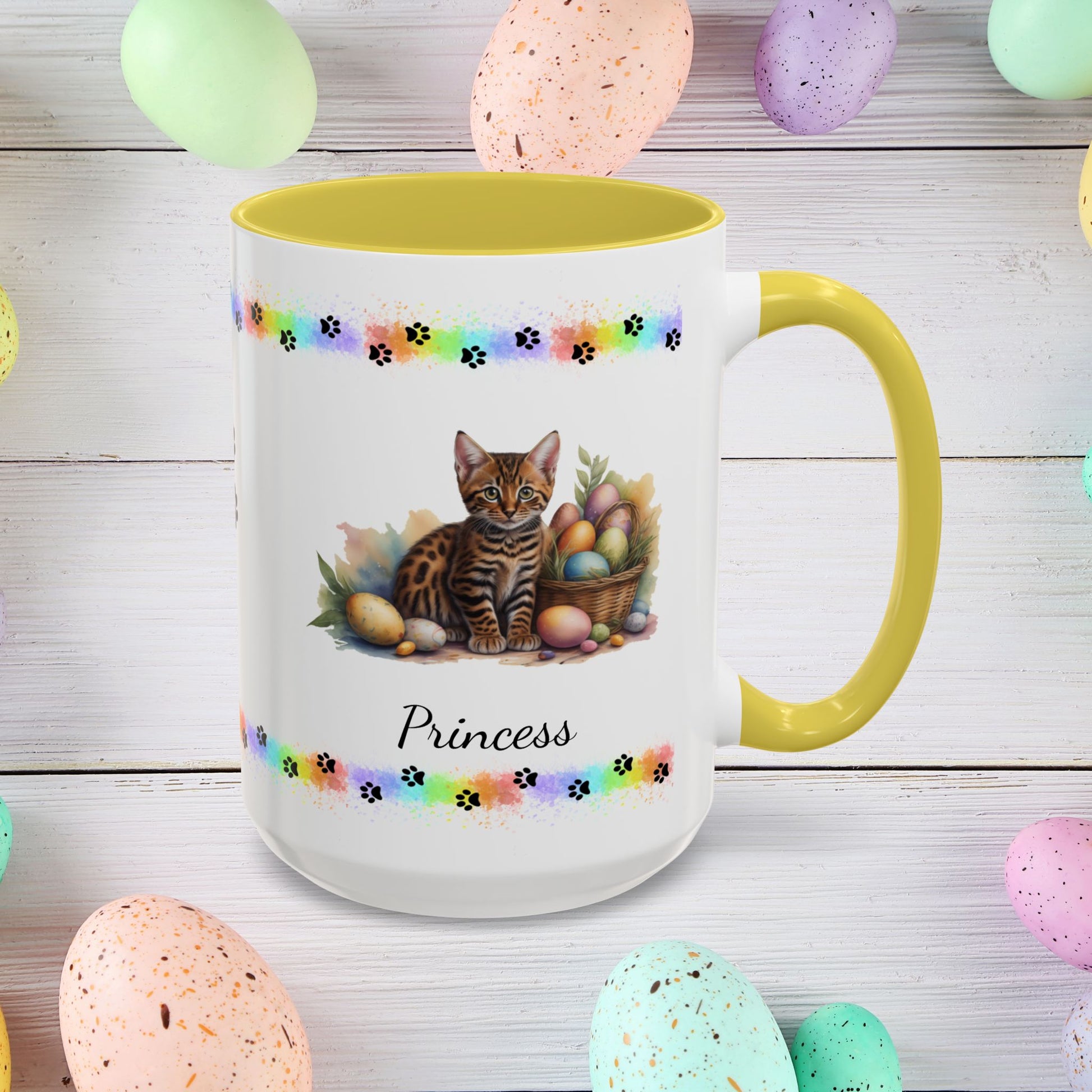 Bengal: Personalized Easter Kitten Coffee Mug - Adorable Cat Design, Mental Health Gift, 11oz & 15oz, 12 Color Choices, Easter Gifts & Décor
