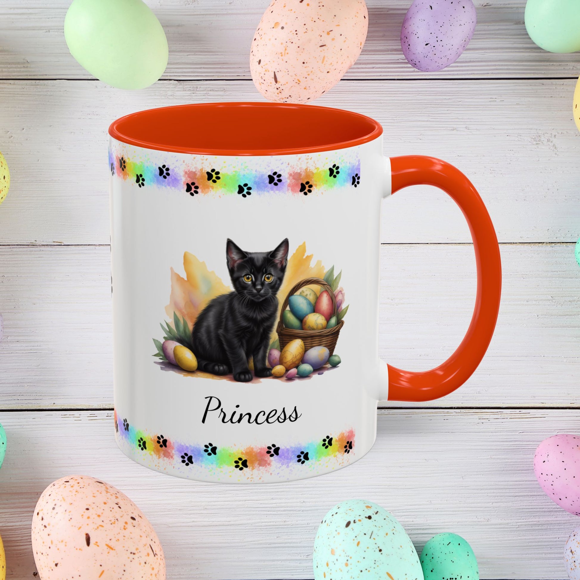 Bombay: Personalized Easter Kitten Coffee Mug - Adorable Cat Design, Mental Health Gift, 11oz & 15oz, 12 Color Choices, Easter Gifts & Décor