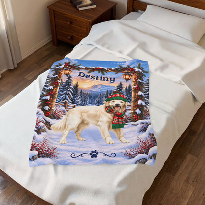 Golden Retriever (English Cream Coat) - Custom Name Winter Blanket, Personalized Goldie Mom Gift