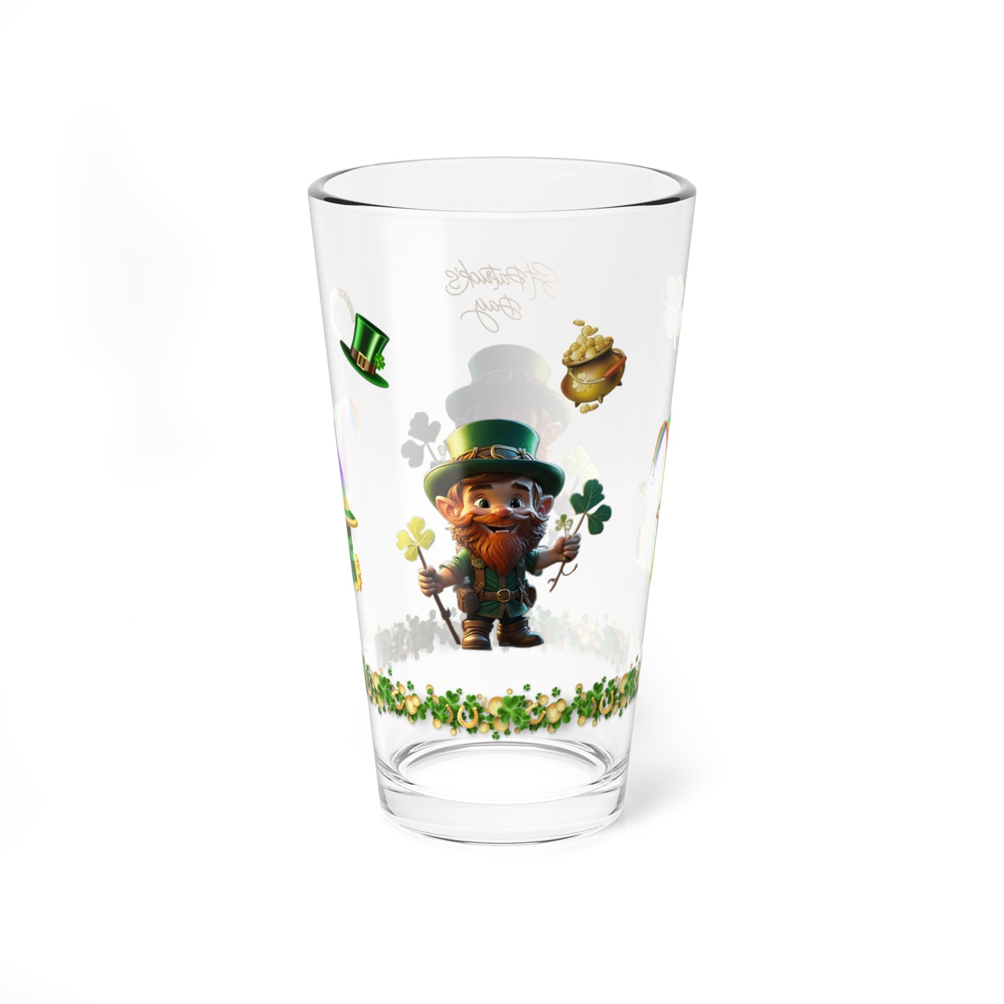 Lucky Leaf Labyrinth: Mindful St. Patrick's Day 16oz Pint Glasses - Festive Design for Positivity & Wellness