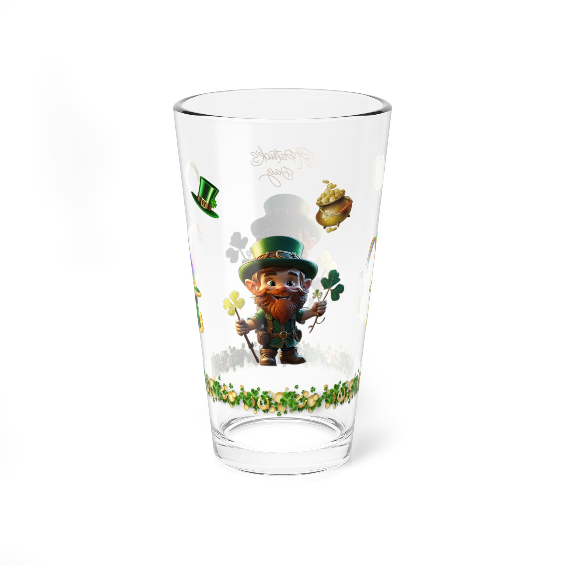 Lucky Leaf Labyrinth: Mindful St. Patrick's Day 16oz Pint Glasses - Festive Design for Positivity & Wellness
