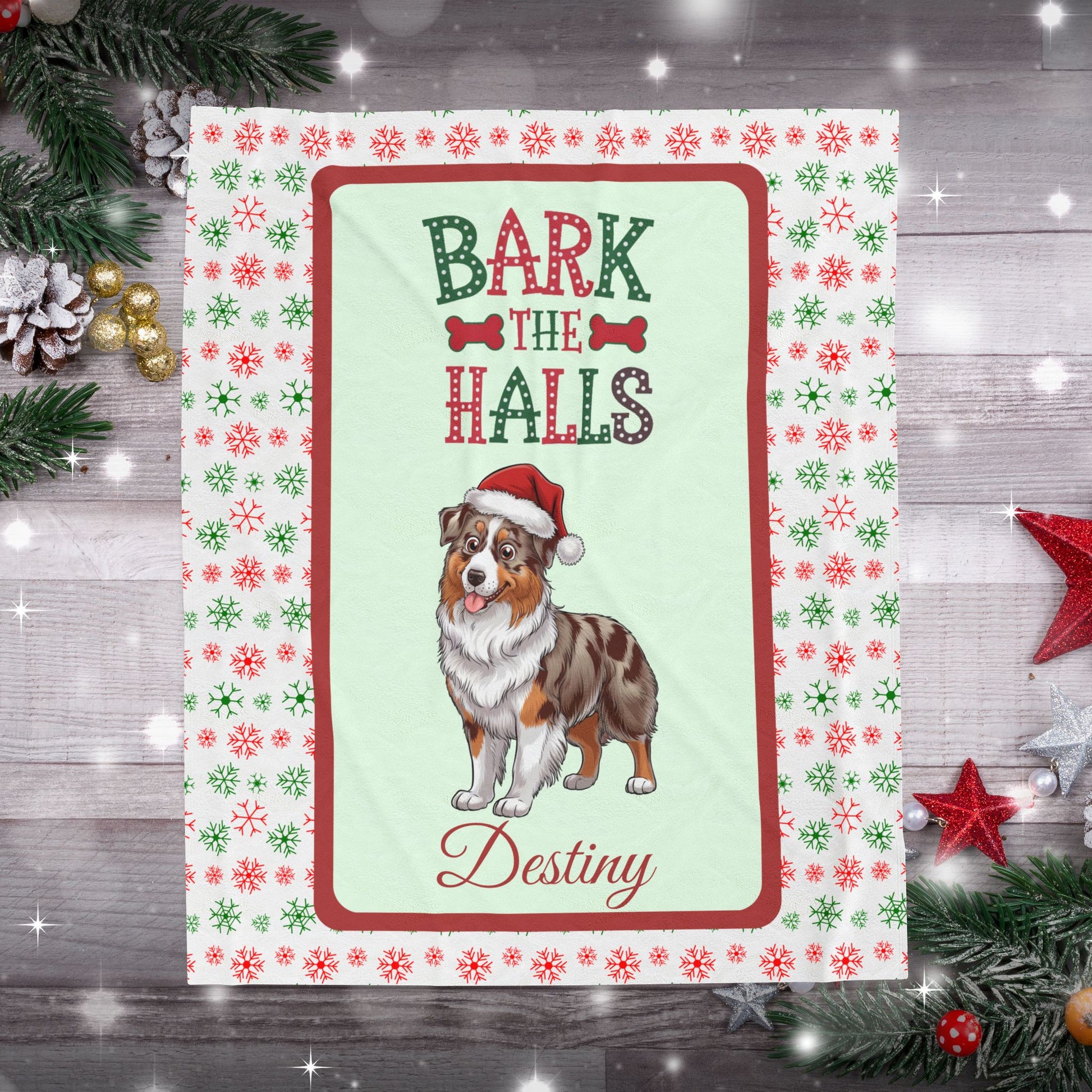 Red Merle Australian Shepherd custom velveteen blanket, cozy holiday dog lover throw