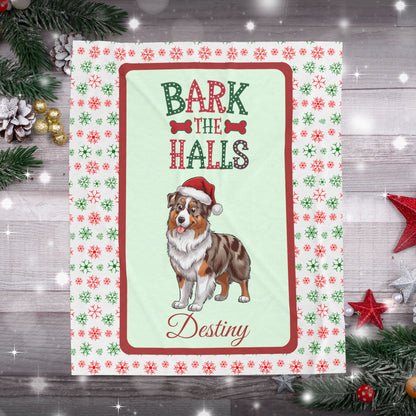 Red Merle Australian Shepherd custom velveteen blanket, cozy holiday dog lover throw