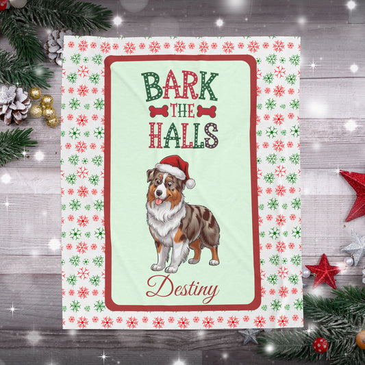 Red Merle Australian Shepherd custom velveteen blanket, cozy holiday dog lover throw