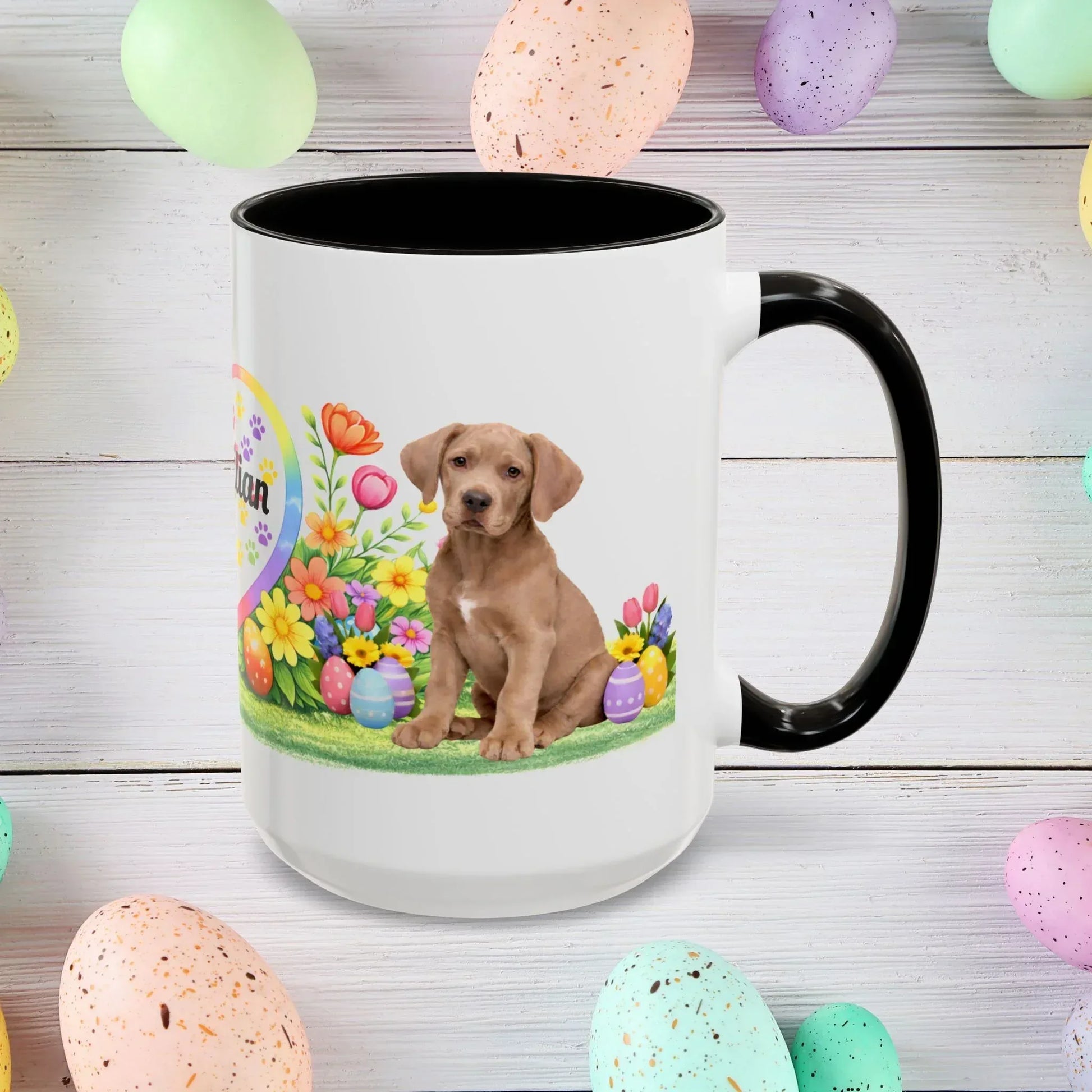 Shop our great dane isabella dilute fawn puppy easter mug featuring the 15oz style option from MySisterIsASurvivor.