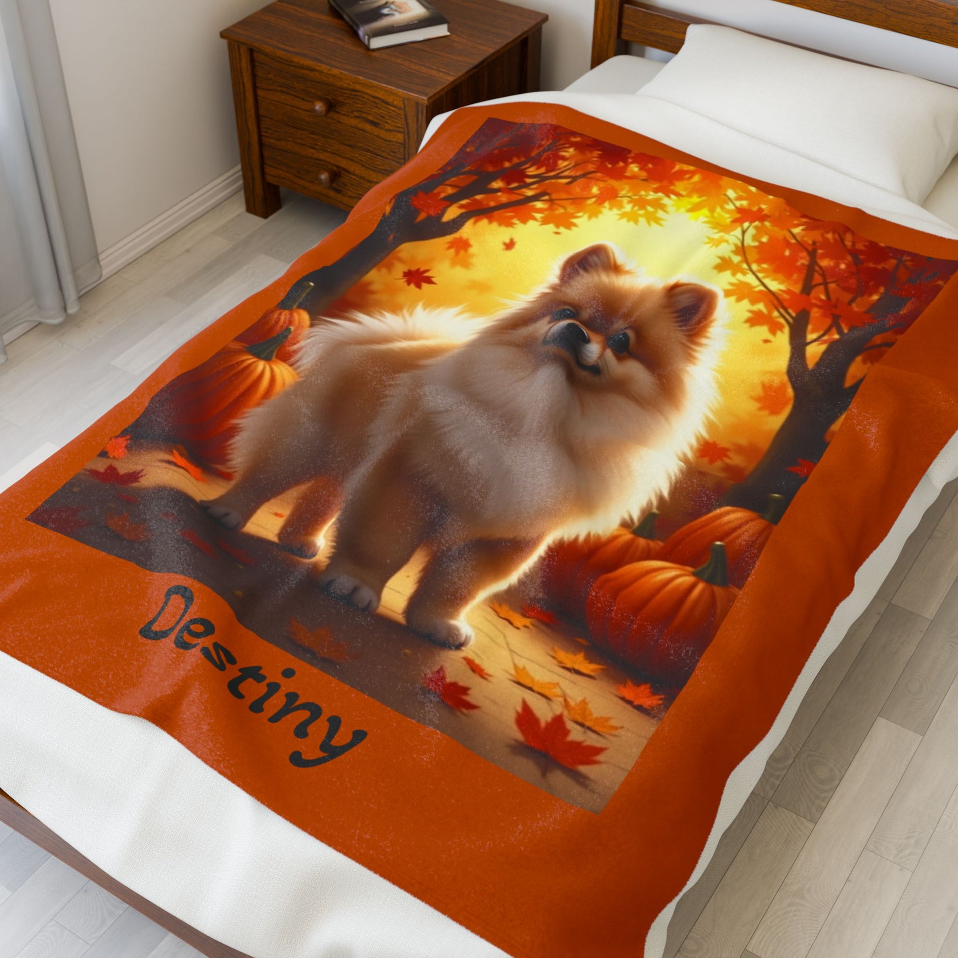 Cream Sable Pomeranian velveteen plush blanket, cozy dog lover throw for home decor and perfect pet parent gift